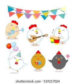 set of party chicken, rooster,cock, hen, chick, brood, flapper, juvenile, squab, Vector illustration