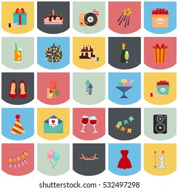 Set of party color icons. Flat design for web and mobile