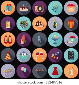 Set of party color icons. Flat design for web and mobile