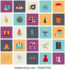 Set of party color icons. Flat design for web and mobile