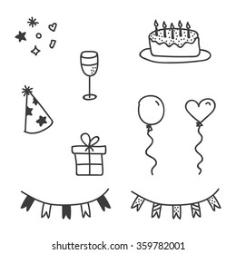 Set of party doodles isolated on white background.
