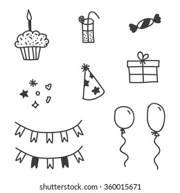 Set of party doodles isolated on white background.
