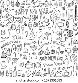 Set of Party Drawing illustration Hand drawn doodle Sketch line vector