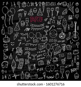 Set of Party Drawing illustration Hand drawn doodle Sketch line vector