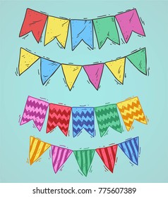 set of party flag hand drawn vector