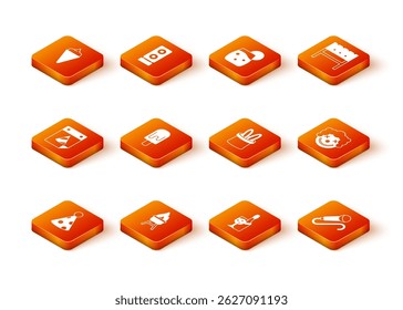 Set Party hat, Barbecue grill, Calendar party, Ice cream, Champagne bottle, Magician and rabbit ears, Microphone and Clown head icon. Vector