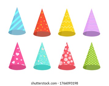 Set of party hat for birthday celebration.