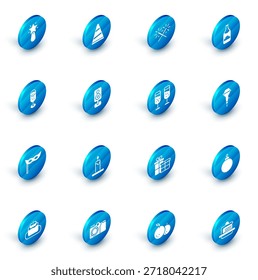 Conjunto Sombrero de fiesta, fuegos artificiales de la chispa, botella de champán, copa de champán, máscara festiva, altavoz estéreo, micrófono e icono. Vector