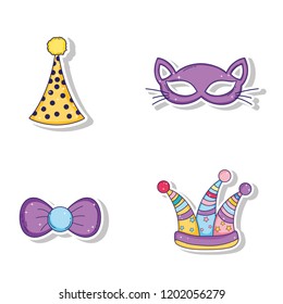 set party hats and cat mask with ribbon bow style