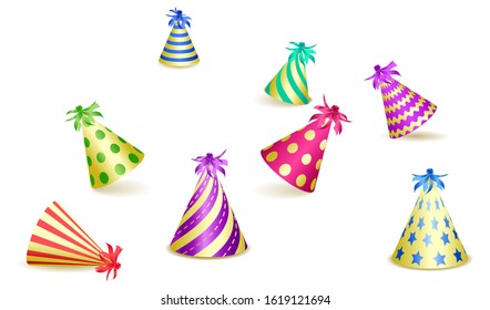 Set of party hats isolated on white background. Design for greeting card or Carnival card. Vector illustration EPS10