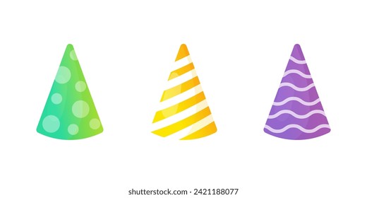 a set of party hats with patterns .on a white isolated  background 