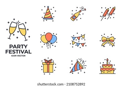 Set of Party icon. Party Festival pack symbol template for graphic and web design collection logo vector illustration