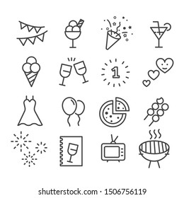 Set of party icon vector illustration isolated modern outline on white background 