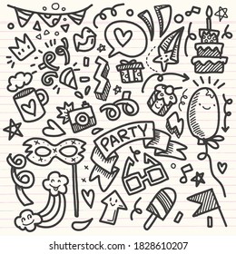 Satz von Partillustration handgezeichnet doodle Sketch Linie Vektorgrafik