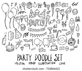 Set of Party illustration Hand drawn doodle Sketch line vector