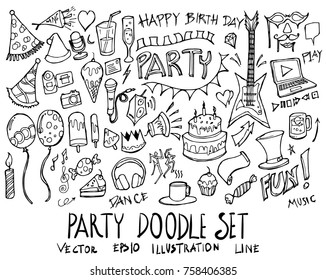 Set of Party illustration Hand drawn doodle Sketch line vector