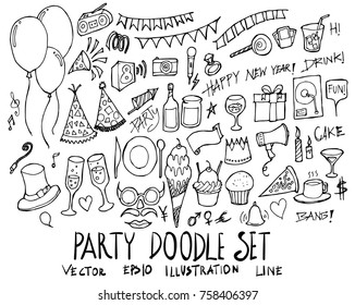 Set of Party illustration Hand drawn doodle Sketch line vector