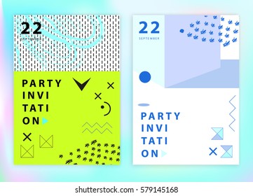 set of Party invitations or posters template. Memphis. Hipster style. Abstract geometry. Memphis