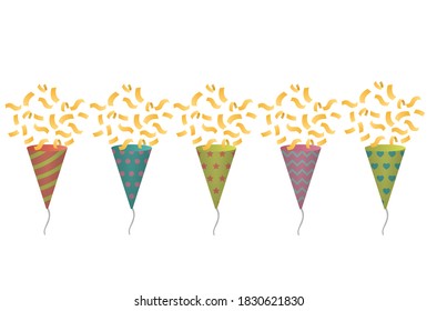 a set of party poppers with confetti