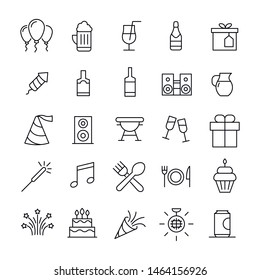 Set of party related vector line icons. Premium linear symbols pack. Vector illustration isolated on a white background. Web symbols for web sites and mobile app. Trendy design. 