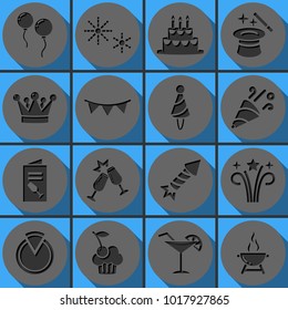 Set of party vector icons. Round papercut pictogram with 3d effect.