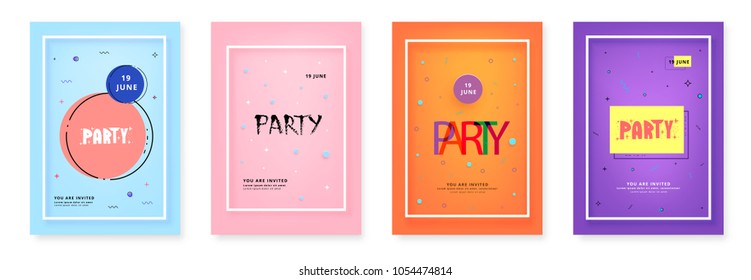 Set of Party vertical banner templates. Event flyer invitation. Vector illustration.