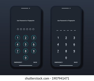 Set of pass code  numeric interface for lock screen login or enter password pages on smartphone. Screen Lock. Illustration vector