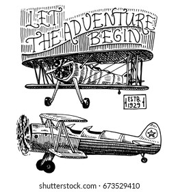 set of passenger airplanes corncob or plane aviation travel illustration. engraved hand drawn in old sketch style, vintage transport.