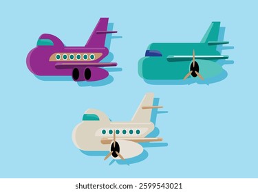 Set of Passenger Airplanes in Flat Design