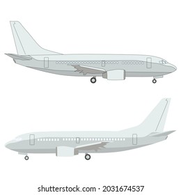Set of passenger cargo plane white gray silver with and without outline