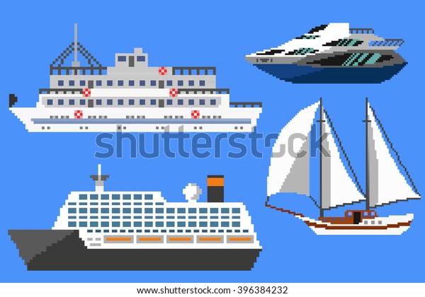 Set Passenger Ships Boats Pixel Art Stock Vector (Royalty Free) 396384232