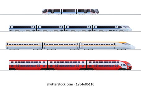 Set of passenger train. Subway transport underground train. Metro train vector illustration