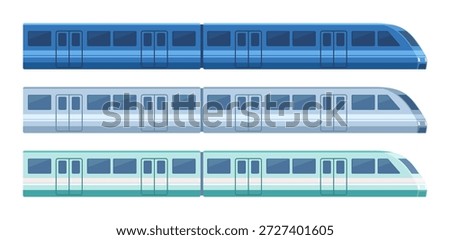 Set of passenger train. Subway transport underground train. Metro train