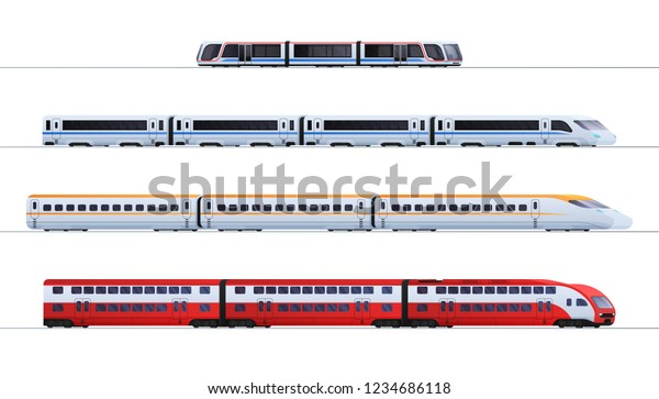 Set of passenger train. Subway\
transport underground train. Metro train vector\
illustration