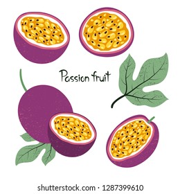 Set of passion fruit isolated on white. Vector illustration.