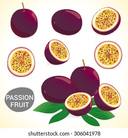 Set Of Passionfruit (passion Fruit) In Vector And Various Styles