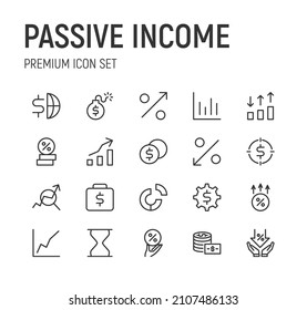 Set of passive income line icons. Premium pack of signs in trendy style. Pixel perfect objects for UI, apps and web. 