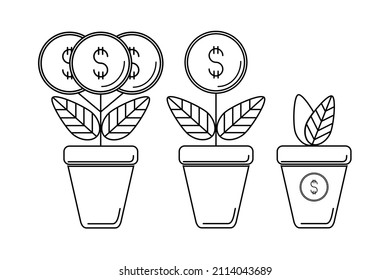 A set of passive income line icons. Linear style vector. Financial freedom, expenses, fees, investments. 