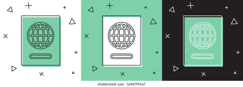 Set Passport with biometric data icon isolated on white and green, black background. Identification Document.  Vector Illustration