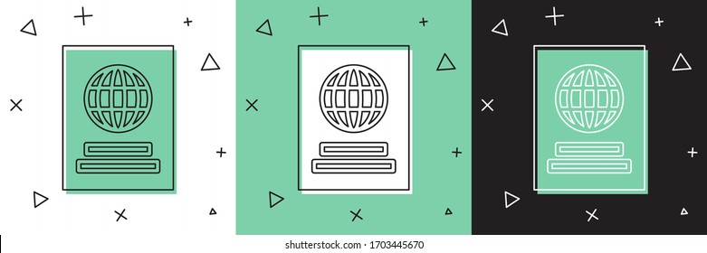 Set Passport with biometric data icon isolated on white and green, black background. Identification Document.  Vector Illustration