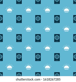 Set Passport with biometric data and Sunset on seamless pattern. Vector