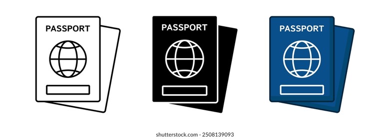 set of passport icons, symbols of international passport documents. modern design isolated on white background