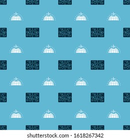 Set Passport pages with visa stamps and Globe with flying plane on seamless pattern. Vector