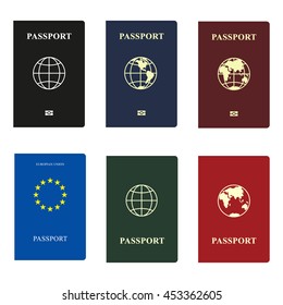Set passports with globe, vector, isolated on white background
