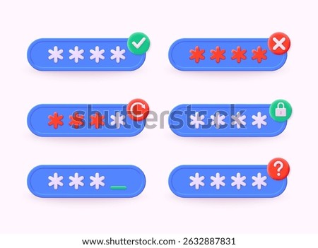 Set of password icon. Update personal data concept. Getting a new username and password for an account. 3D Web Vector Illustrations.