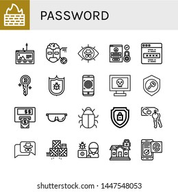 Set of password icons such as Firewall, Phishing, Turing, Hacker, Login, Password, Key, Antivirus, Fingerprint, Atm, Protective, Encrypted, Defense, Padlock, Fingerprint identification , password