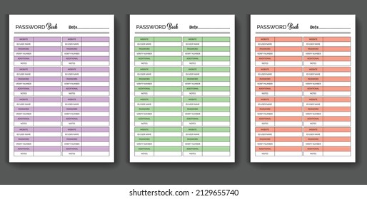 Conjunto de plantillas de páginas planificadoras minimalistas de seguimiento de registros de contraseñas