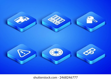 Set Password protection, Folder and lock, Safe, Exclamation mark in triangle, Server, Data, Web Hosting and Marked key icon. Vector