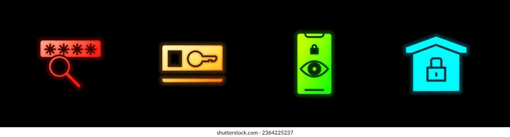 Establezca la protección con contraseña, la tarjeta de clave, la exploración ocular y la Casa bajo un icono. Vector