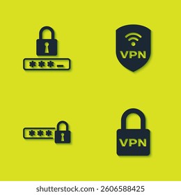 Set Password protection, Lock VPN,  and Shield with wireless icon. Vector